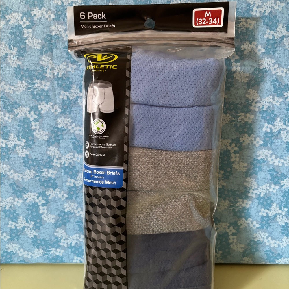 Athletic Works Men's Boxer Briefs 6-Pack - Blue, Gray, Black